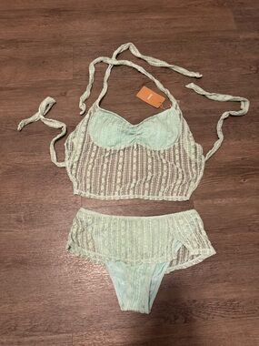 Mint Lace-Trim Women’s Bikini Set - Mint